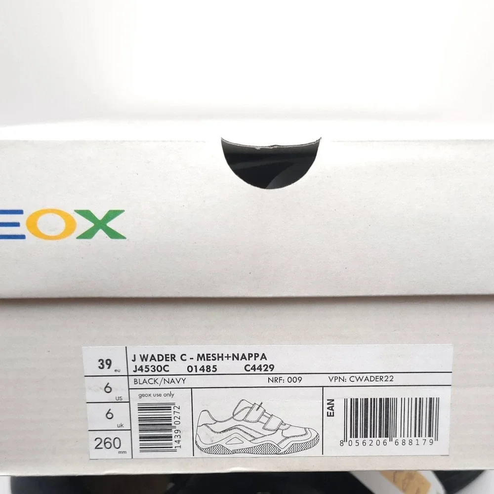 GEOX New Wader Boy LEATHER Sneakers Shoes 6 Big Kids Black ITALIAN PATENT J4530C